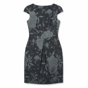 Piazza Sempione Floral Jacquard Wool Silk Sheath Dress Charcoal Blue IT 42